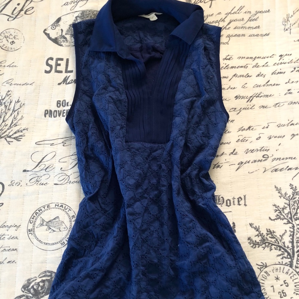 Navy Collared Tank Blouse